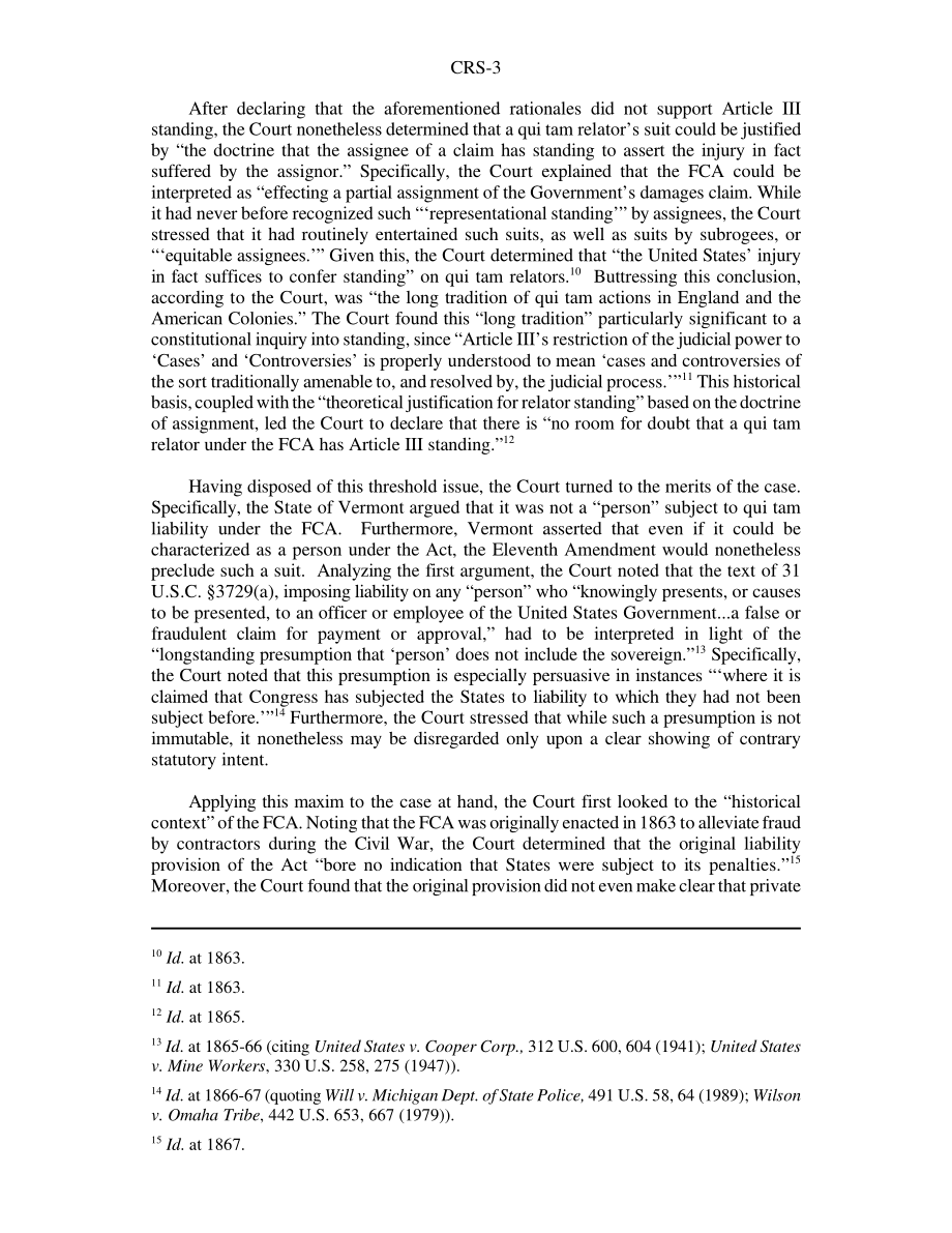 [20000726]RS20641_佛蒙特州自然资源署诉美国ex rel史蒂文斯：最高法院限制针对各州的虚假诉讼.pdf_第3页