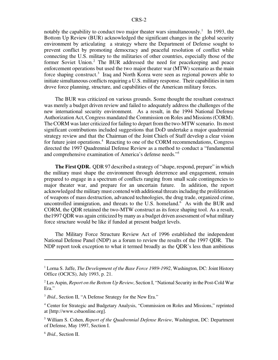 [20010621]RS20771_四年防务审查（QDR）：背景、流程和问题.pdf_第2页