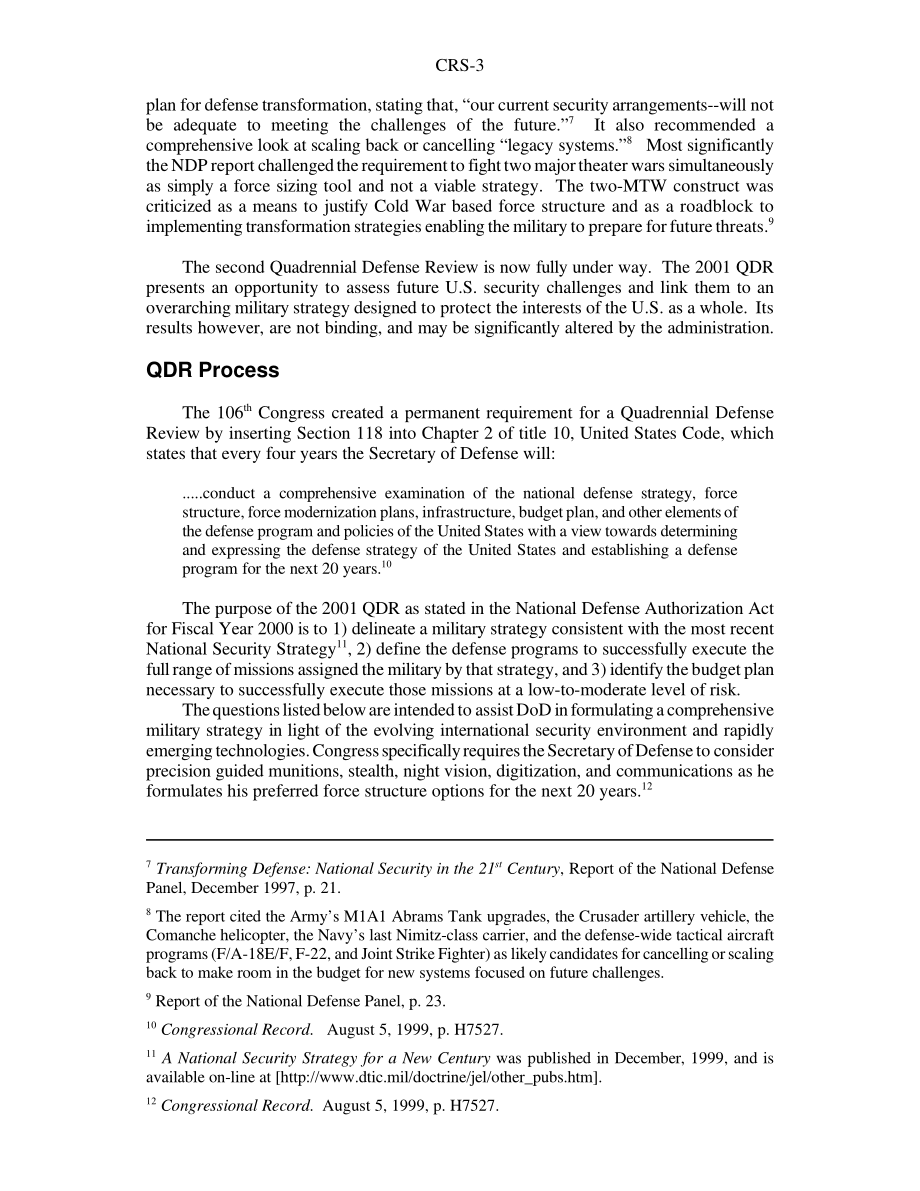 [20010621]RS20771_四年防务审查（QDR）：背景、流程和问题.pdf_第3页