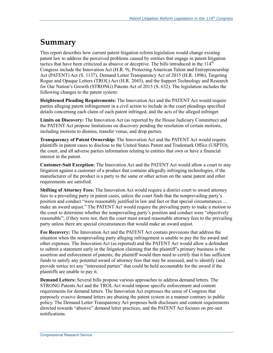 [20160208]R43979_第114届国会专利诉讼改革立法.pdf_第2页