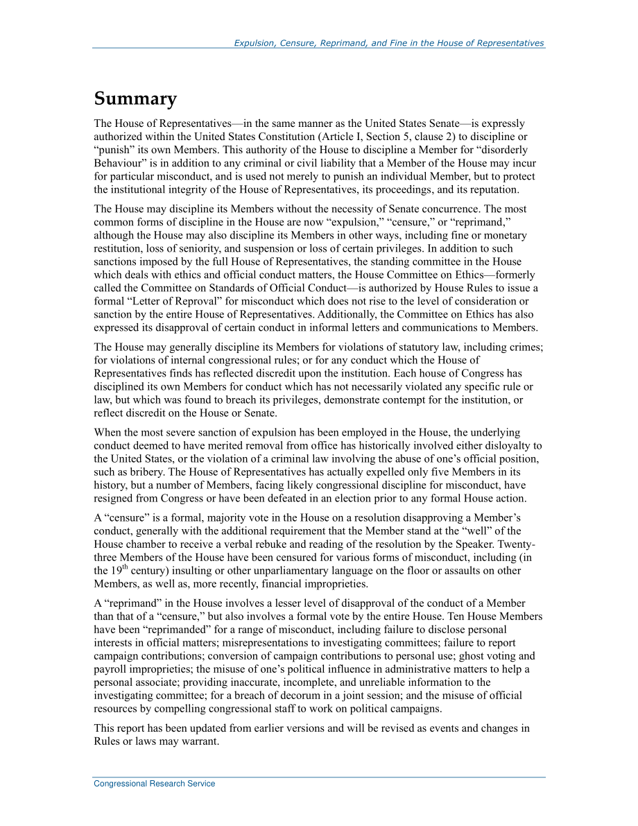 [20160627]RL31382_驱逐、谴责、谴责和罚款：众议院的立法纪律.pdf_第2页