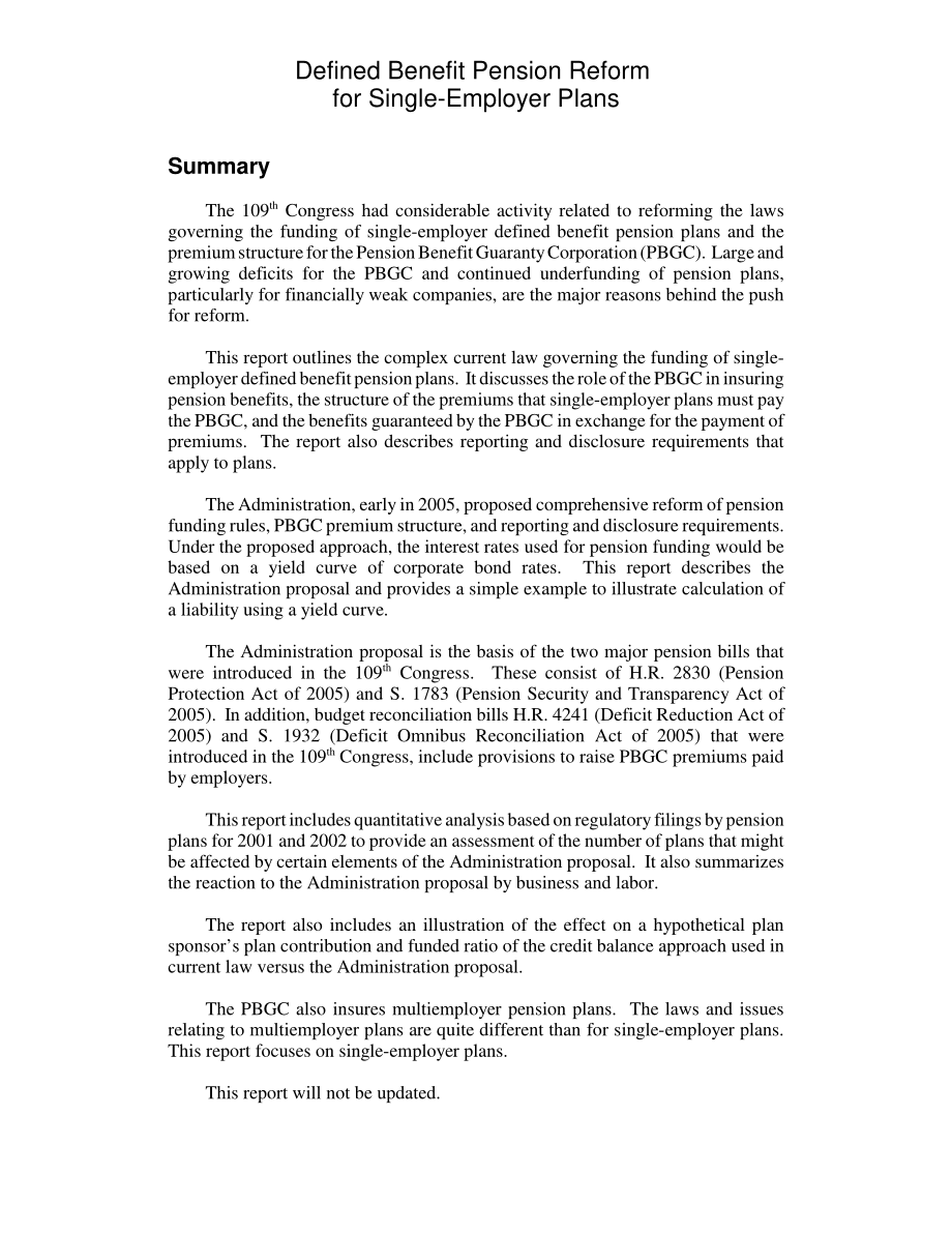 [20060126]RL32991_针对单一雇主计划的养老金固定收益改革.pdf_第2页