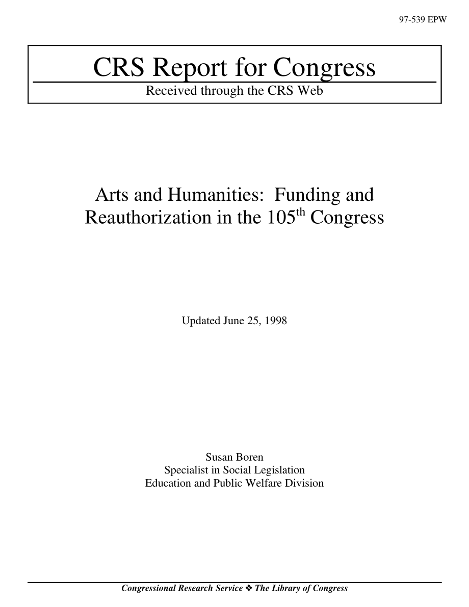 [19980625]97-539EPW_艺术与人文：第105届国会的资助和再授权.pdf_第1页