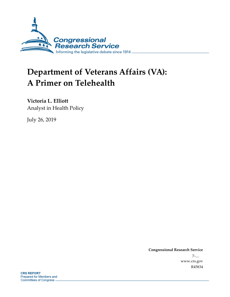 [20190726]R45834_退伍军人事务部（VA）：远程健康入门.pdf_第1页