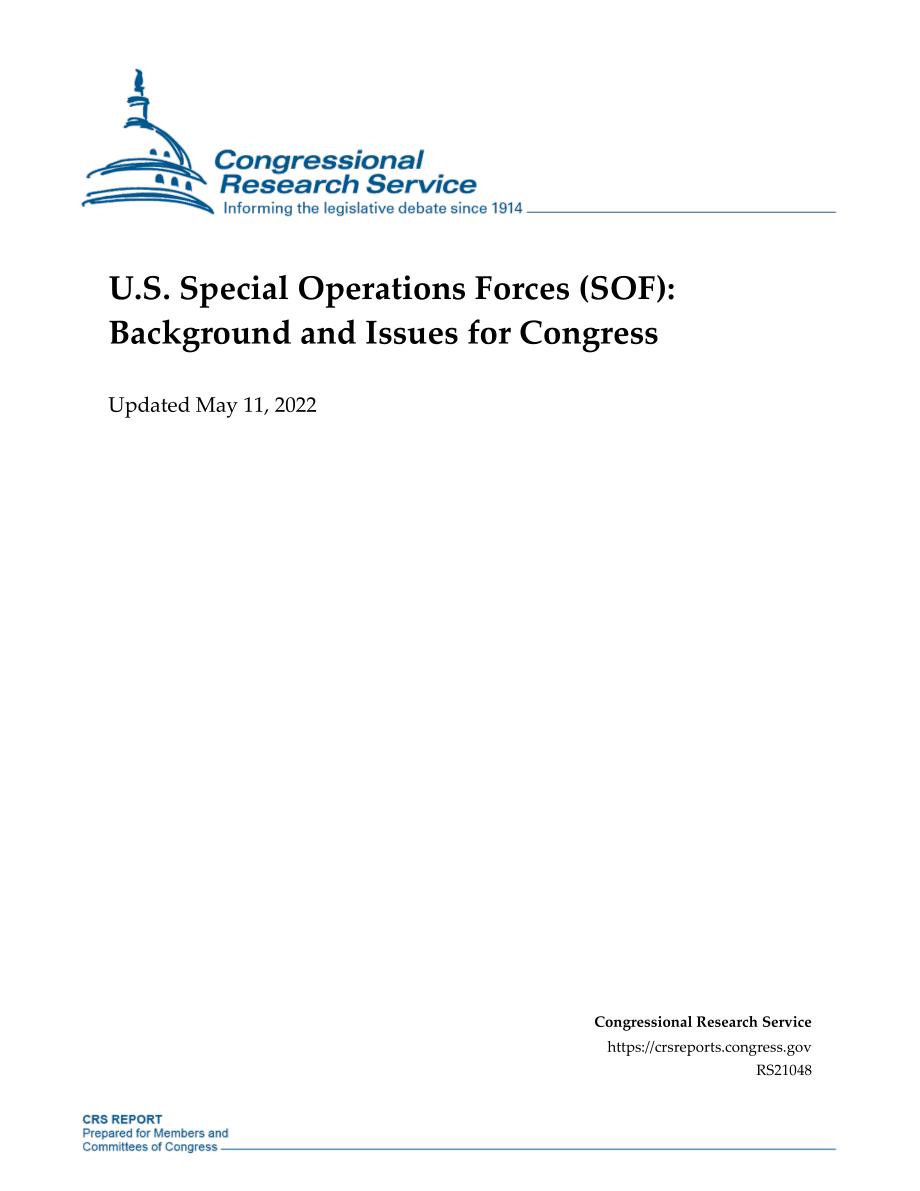 [20220511]RS21048_美国特种作战部队（SOF）：国会背景和议题.pdf_第1页