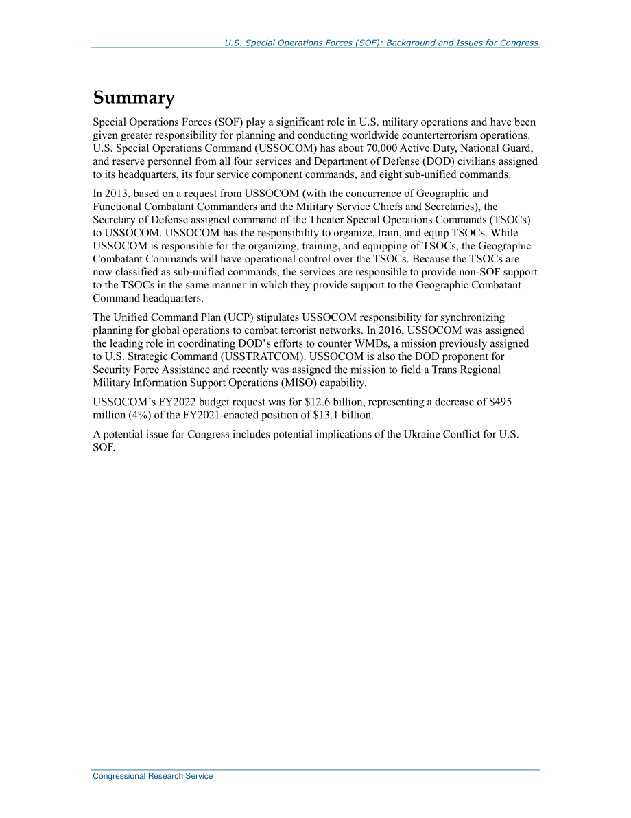 [20220511]RS21048_美国特种作战部队（SOF）：国会背景和议题.pdf_第2页