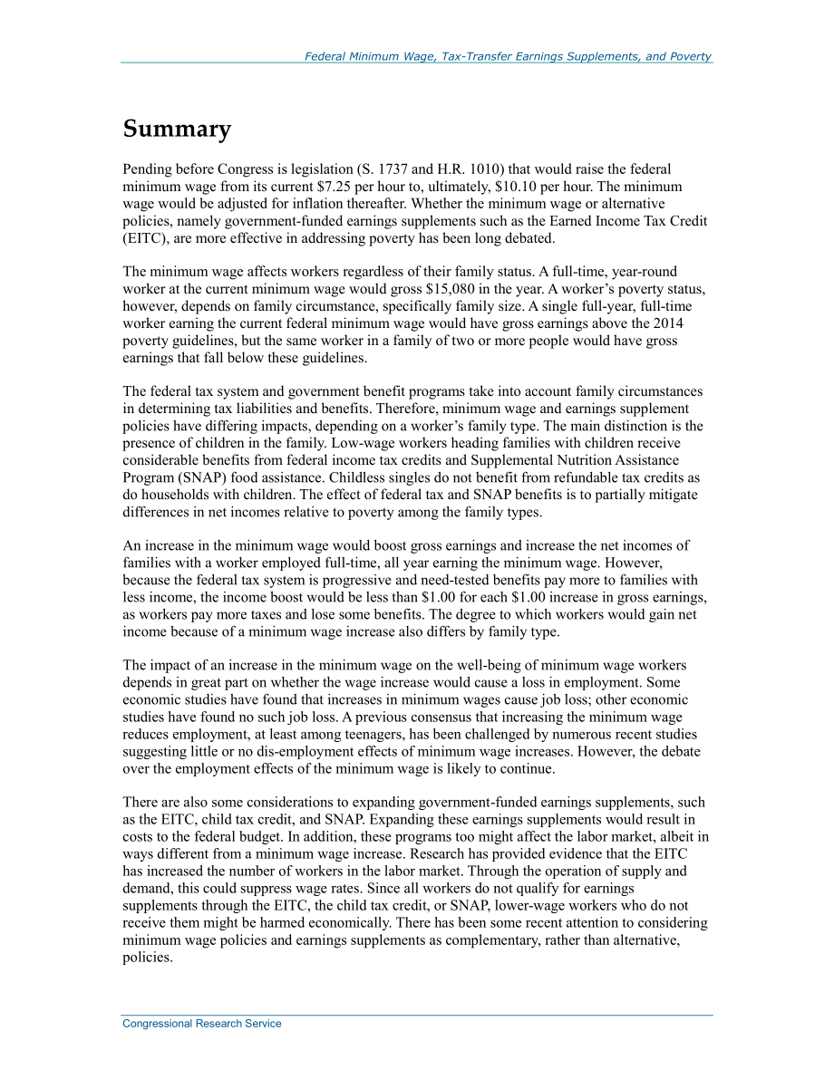[20140402]R43409_联邦最低工资、税收转移收入补贴和贫困.pdf_第2页
