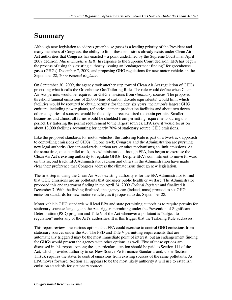 [20091210]R40585_气候变化：《清洁空气法》下固定温室气体源的潜在监管.pdf_第2页