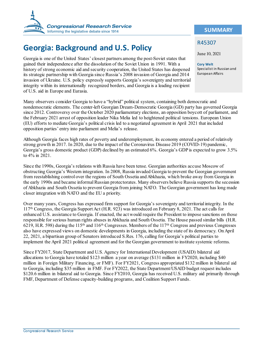 [20210610]R45307_格鲁吉亚：背景和美国政策.pdf_第2页