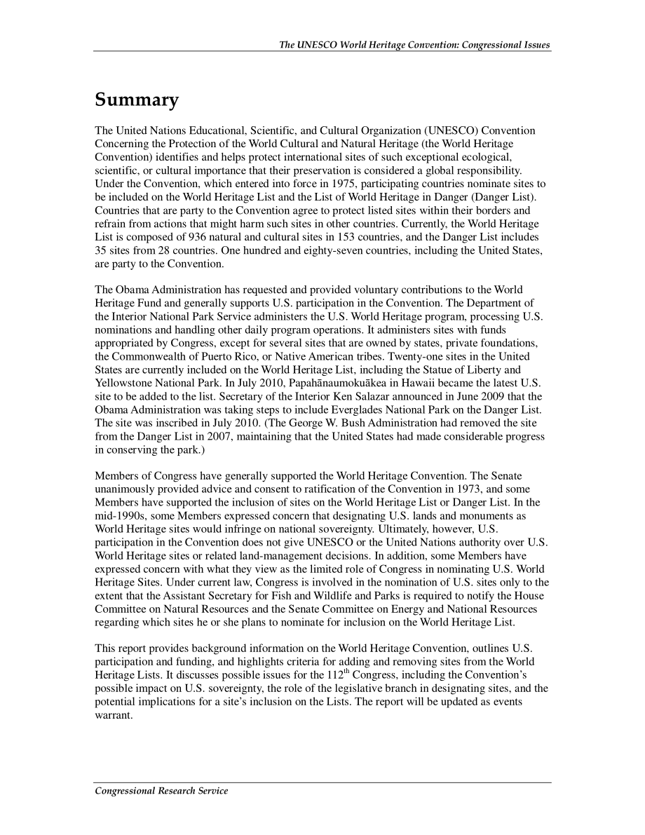 [20110720]R40164_联合国教科文组织世界遗产公约：国会议题.pdf_第2页