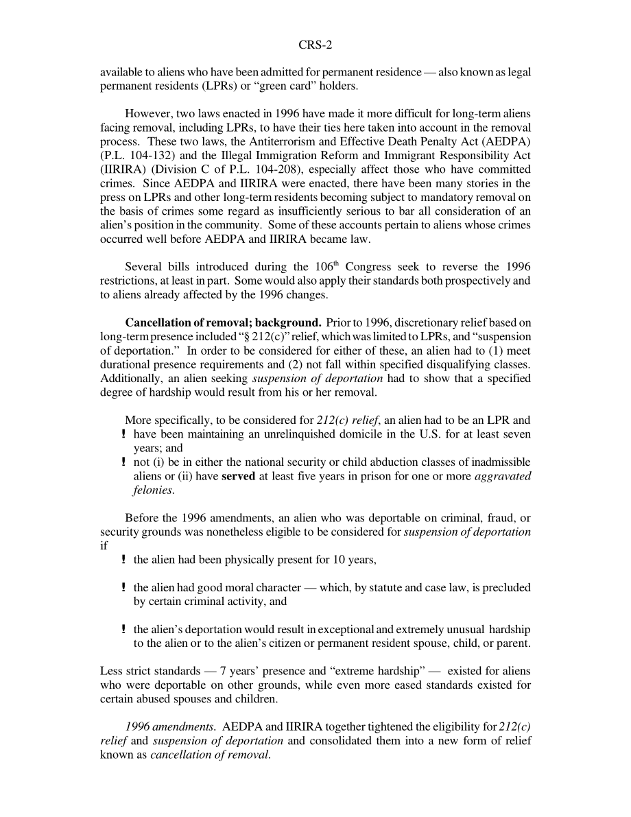 [20001005]RS20681_强制驱逐犯罪外国人：长期居民的拟议救济.pdf_第2页