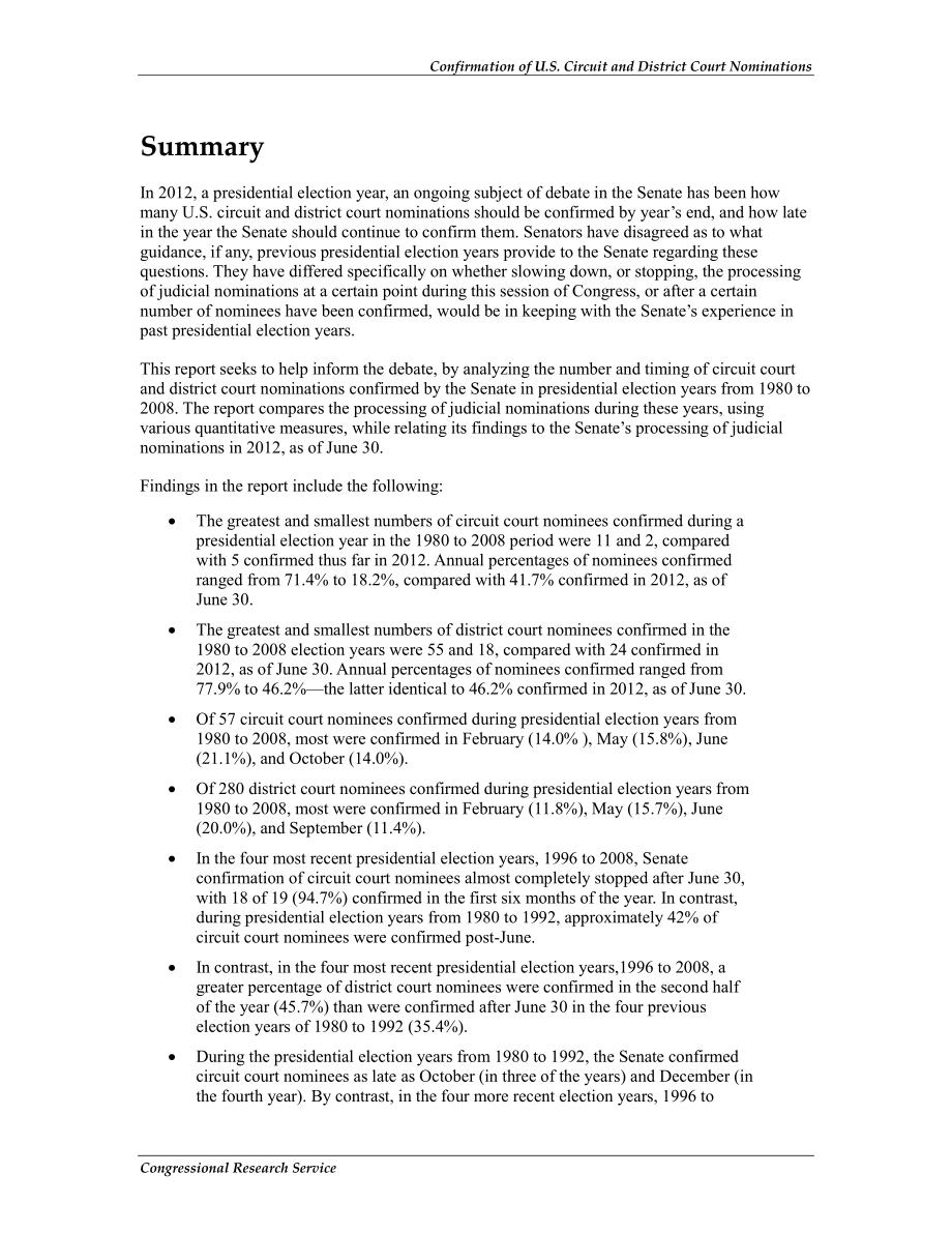 [20120712]R42600_总统选举年美国巡回法院和地方法院提名的确认.pdf_第2页