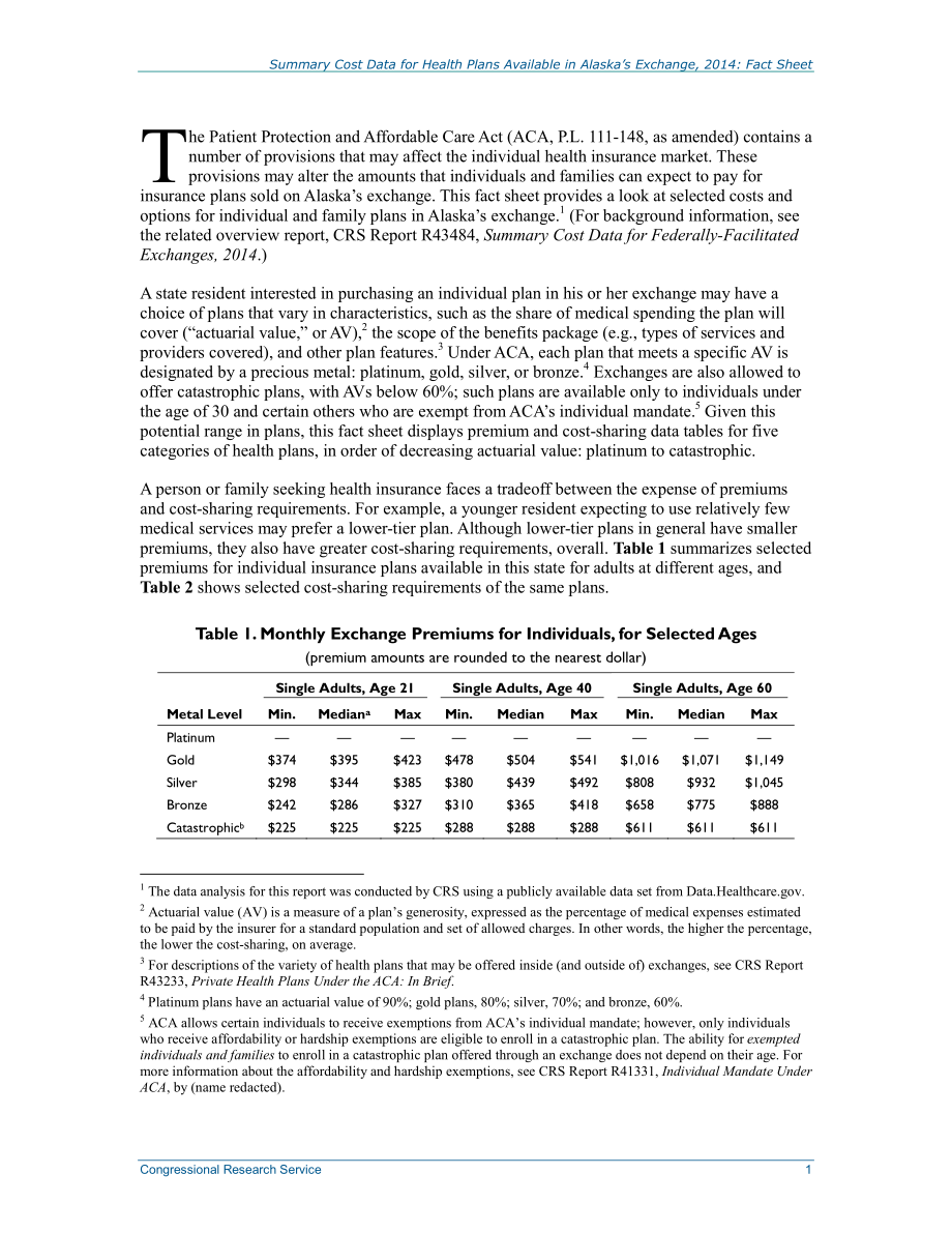 [20140416]R43486_2014年阿拉斯加州交易所提供的健康计划成本数据摘要：情况说明书.pdf_第2页