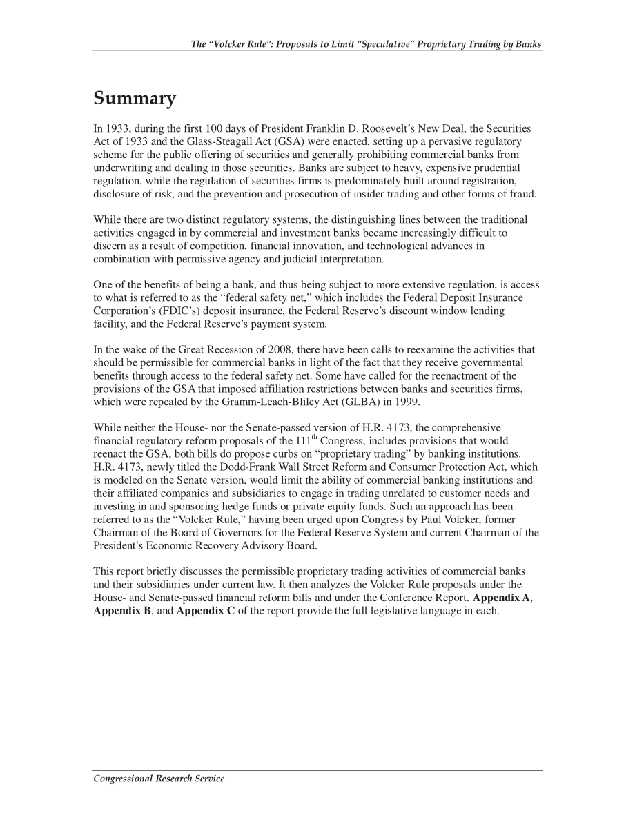 [20100630]R41298_“沃尔克规则”：限制银行“投机性”自营交易的提案.pdf_第2页