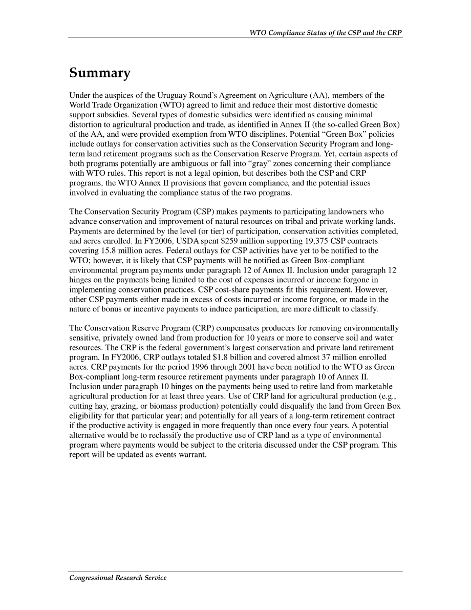 [20070521]RL34010_保护安全计划（CSP）和保护区计划（CRP）的WTO合规状态.pdf_第2页