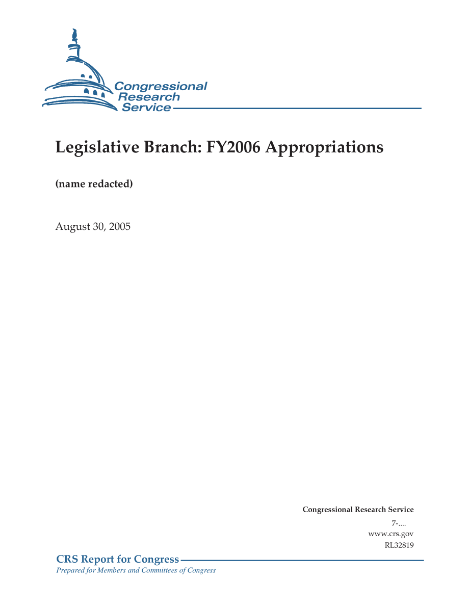 [20050830]RL32819_立法部门：2006财年拨款.pdf_第1页