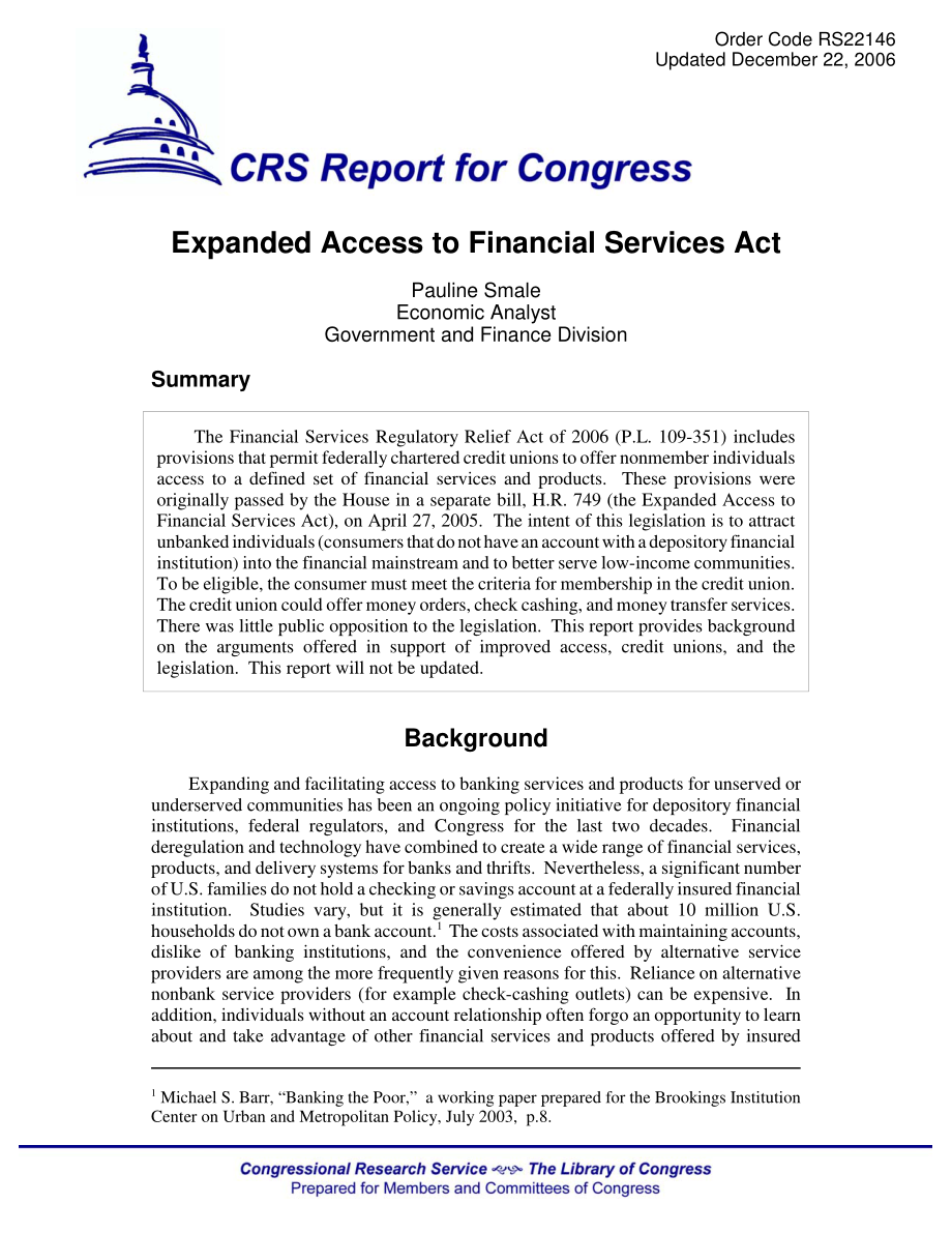 [20061222]RS22146_《扩大金融服务准入法》.pdf_第1页