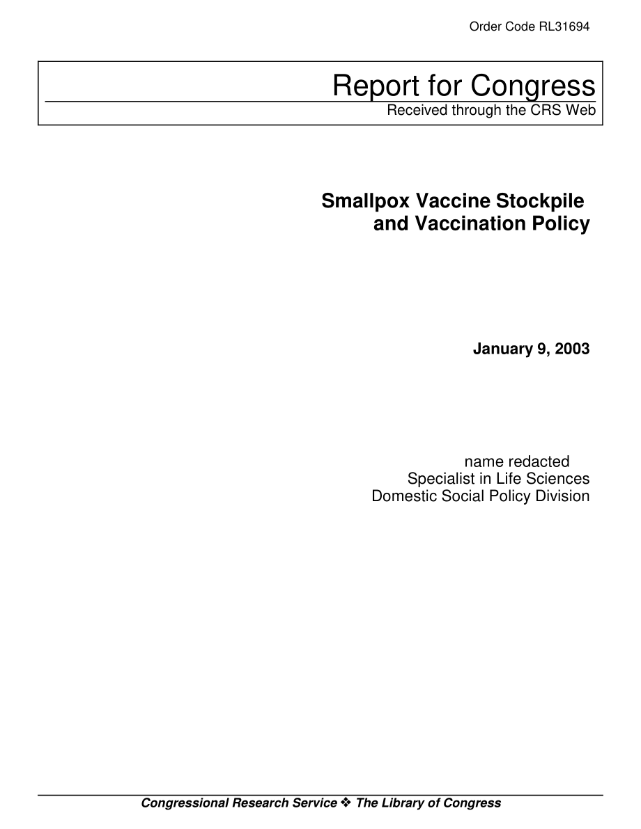 [20030109]RL31694_天花疫苗储备和接种政策.pdf_第1页