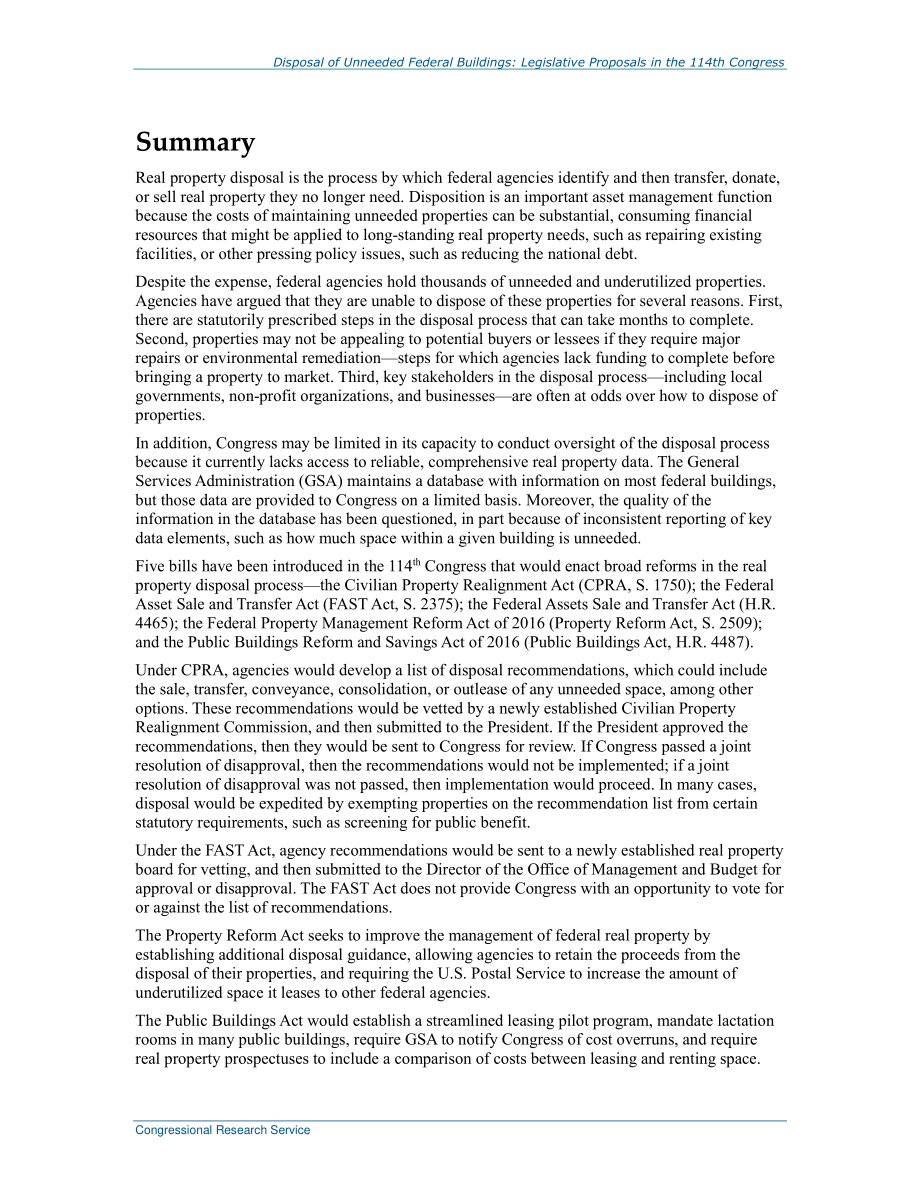 [20160713]R44377_处理不需要的联邦建筑：第114届国会的立法提案.pdf_第2页