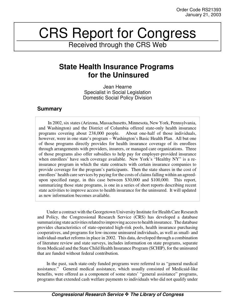 [20030121]RS21393_未参保人群的国家健康保险计划.pdf_第1页