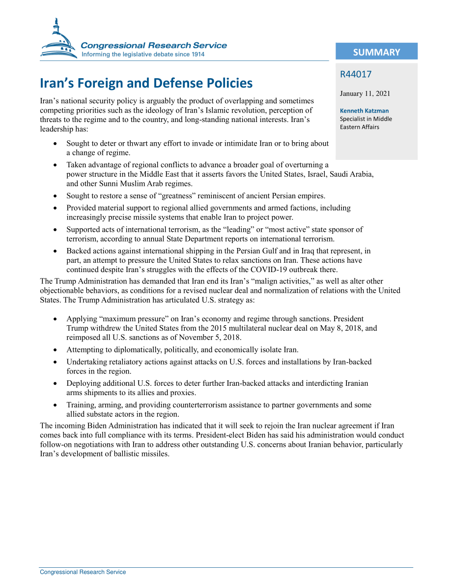 [20210111]R44017_伊朗的外交和国防政策.pdf_第2页