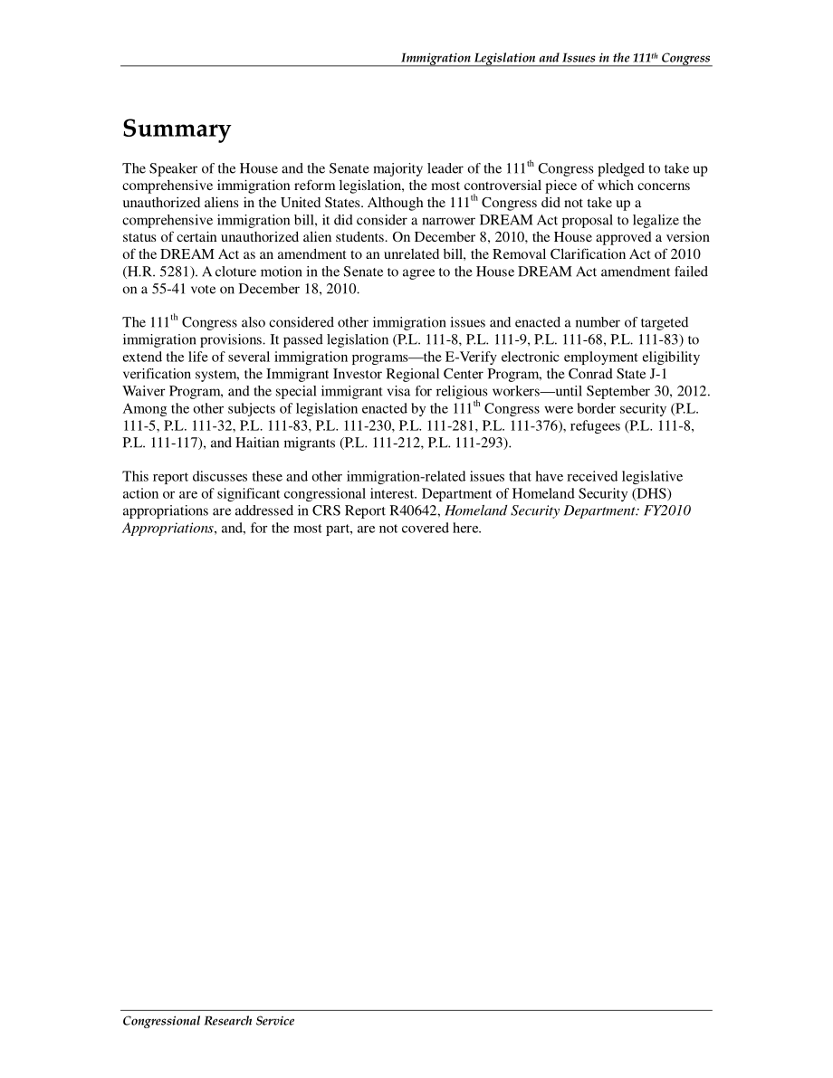 [20110118]R40848_第111届国会移民立法和议题.pdf_第2页