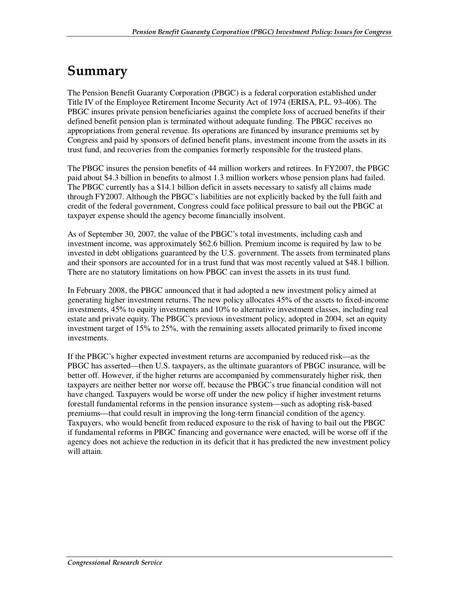 [20080908]RL34656_养老金福利担保公司（PBGC）投资政策：国会议题.pdf_第2页