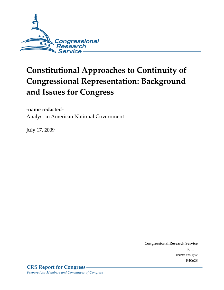 [20090717]R40628_国会代表连续性的宪法方法：国会背景和议题.pdf_第1页