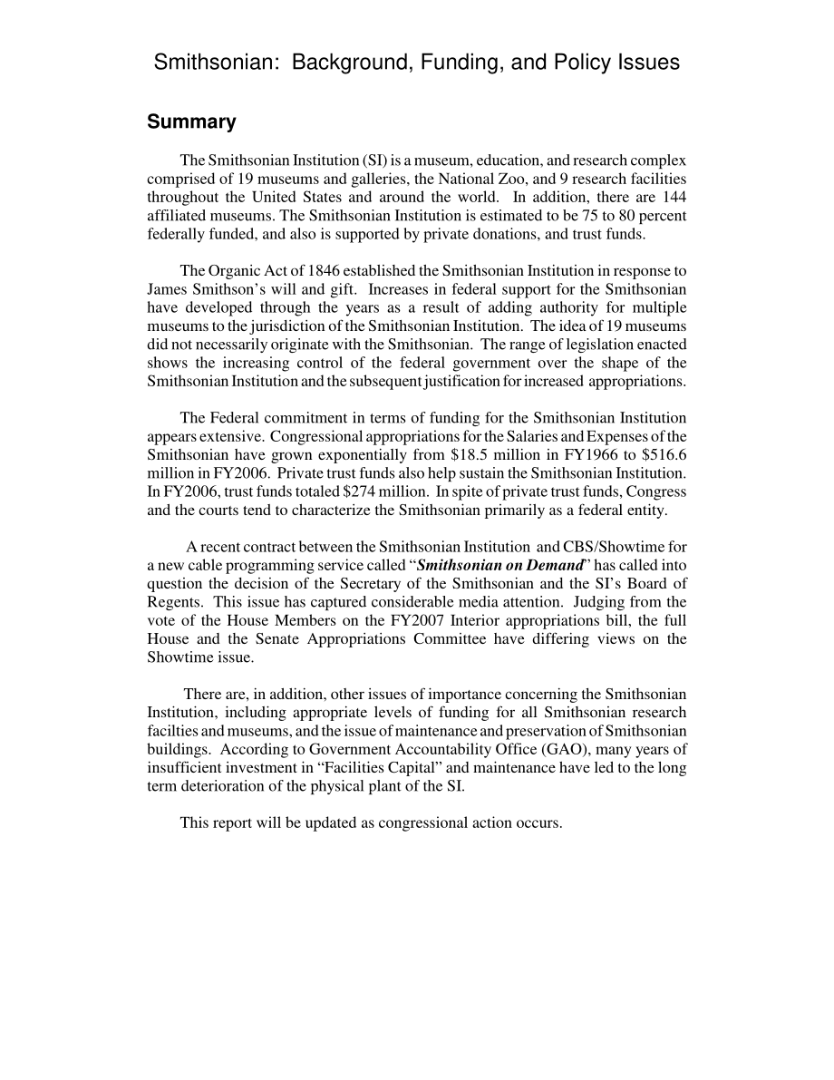 [20060727]RL33560_史密森学会：背景、资金和政策问题.pdf_第2页