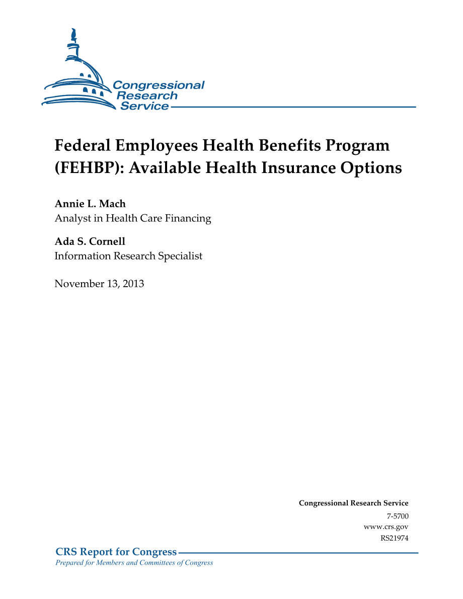 [20131113]RS21974_联邦雇员健康福利计划（FEHBP）：可用的健康保险选项.pdf_第1页