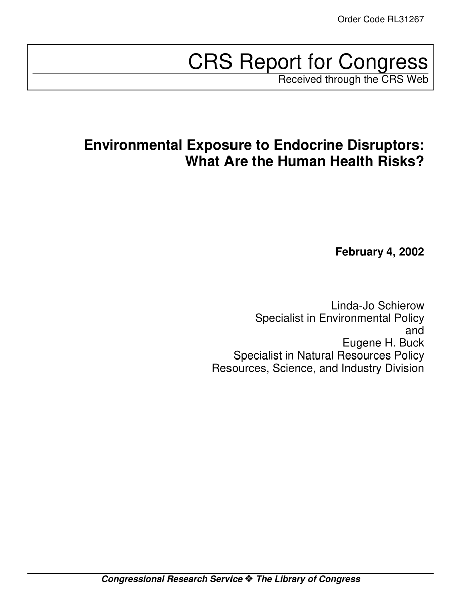 [20020204]RL31267_内分泌干扰物的环境暴露：人类健康风险是什么？.pdf_第1页