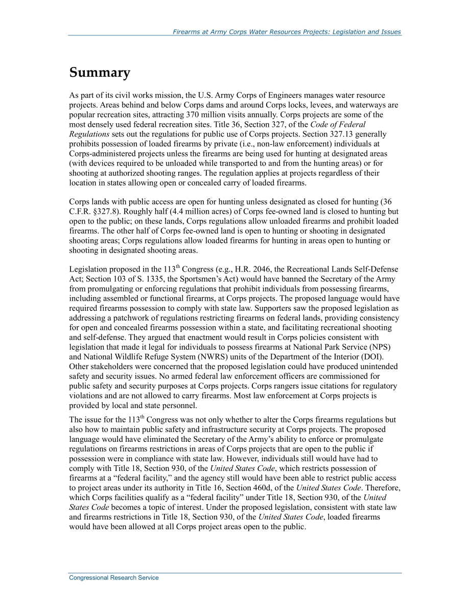 [20150316]R42602_陆军兵团水资源项目中的枪支：第113届国会的拟议立法和议题.pdf_第2页