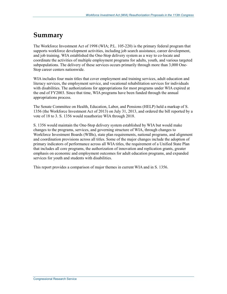 [20131029]R43265_《劳动力投资法》（WIA）第113届国会重新授权提案：现行法律与S.1356主要特征的比较.pdf_第2页