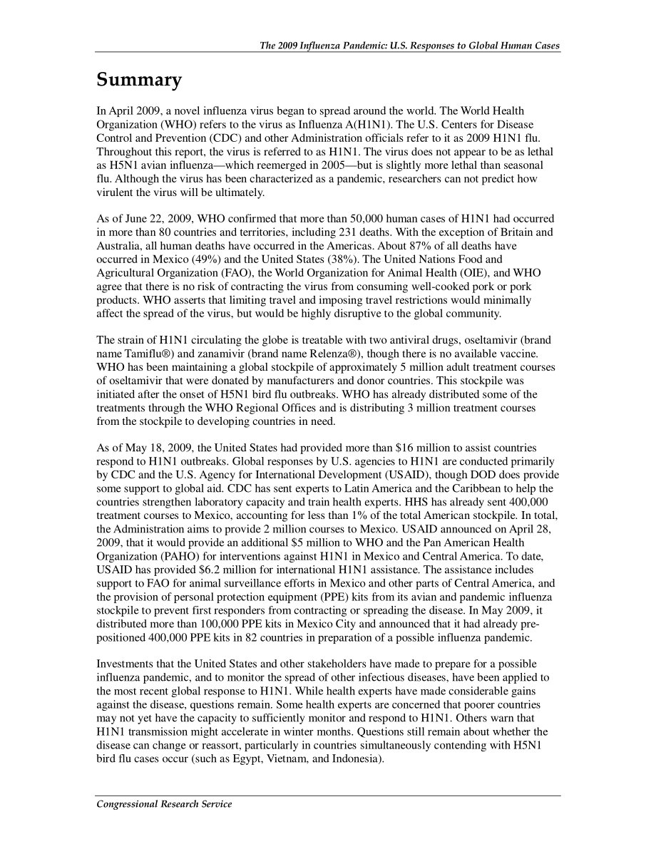 [20090623]R40588_2009年流感大流行：美国对全球人类病例的反应 .pdf_第2页