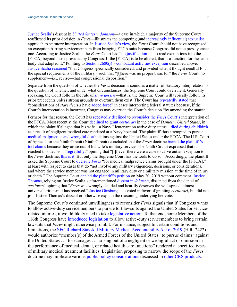 [20190605]LSB10305_Feres原则：国会、法院和军人对美国的诉讼.pdf_第3页