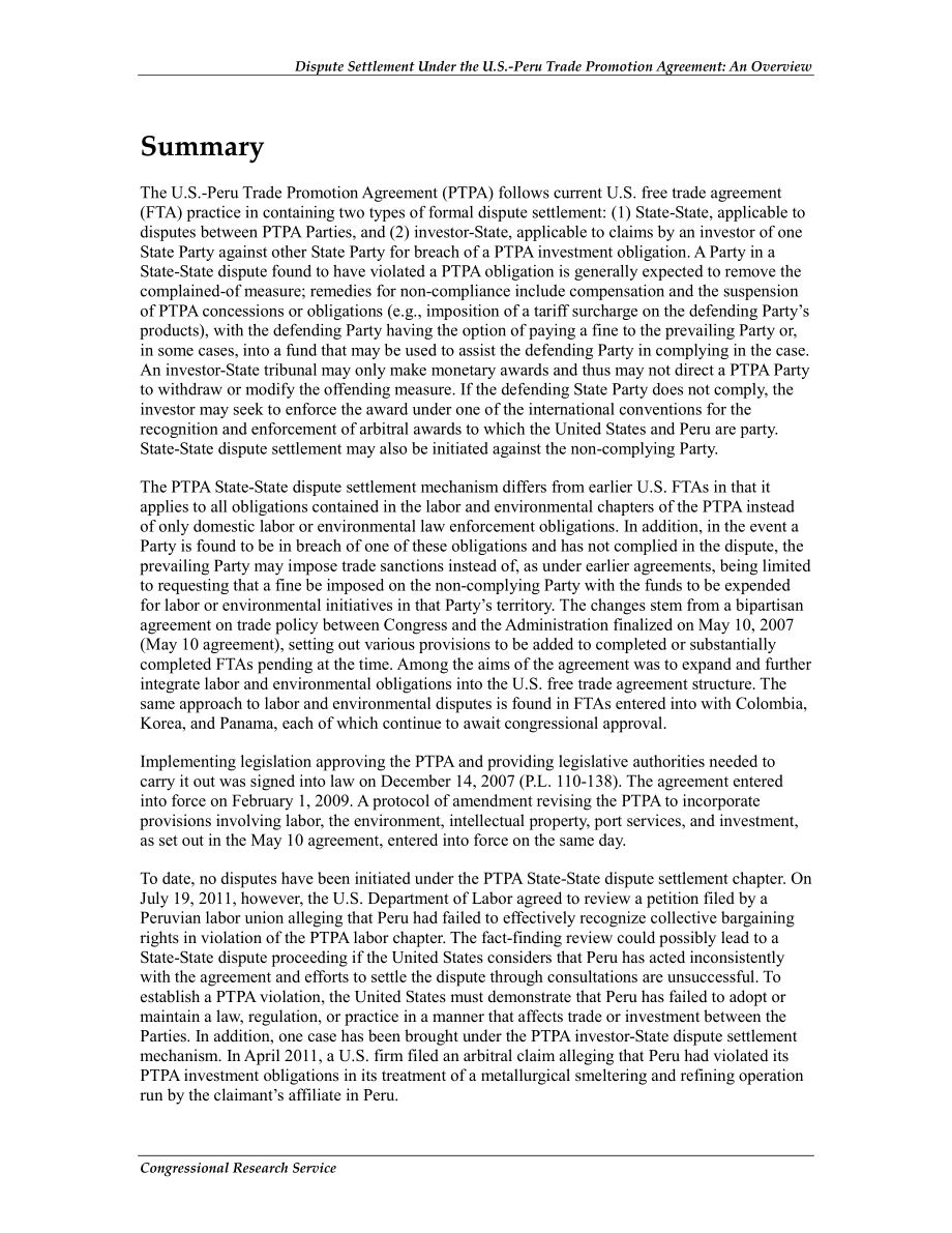 [20110812]RS22752_根据《美国-秘鲁贸易促进协议》解决争端：概述.pdf_第2页