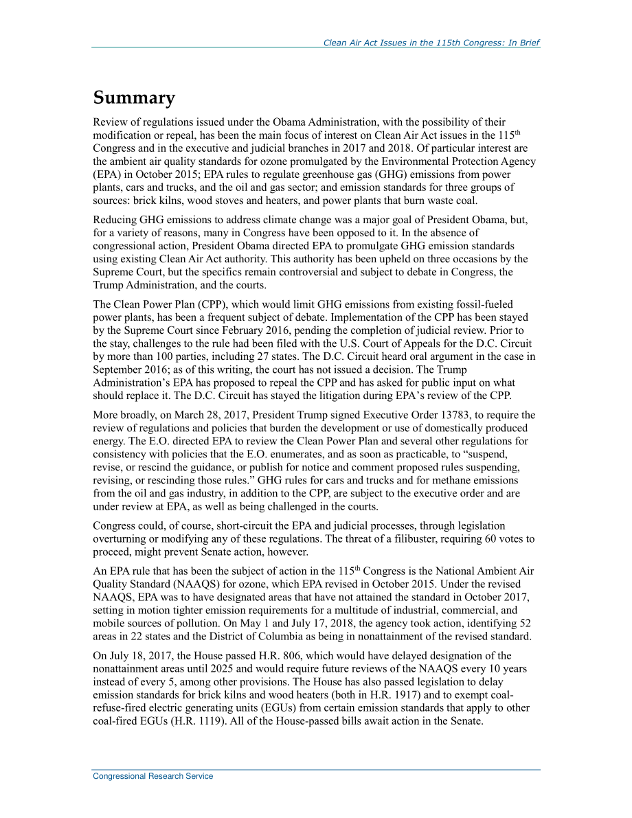 [20180813]R44744_第115届国会《清洁空气法》议题：简言之.pdf_第2页