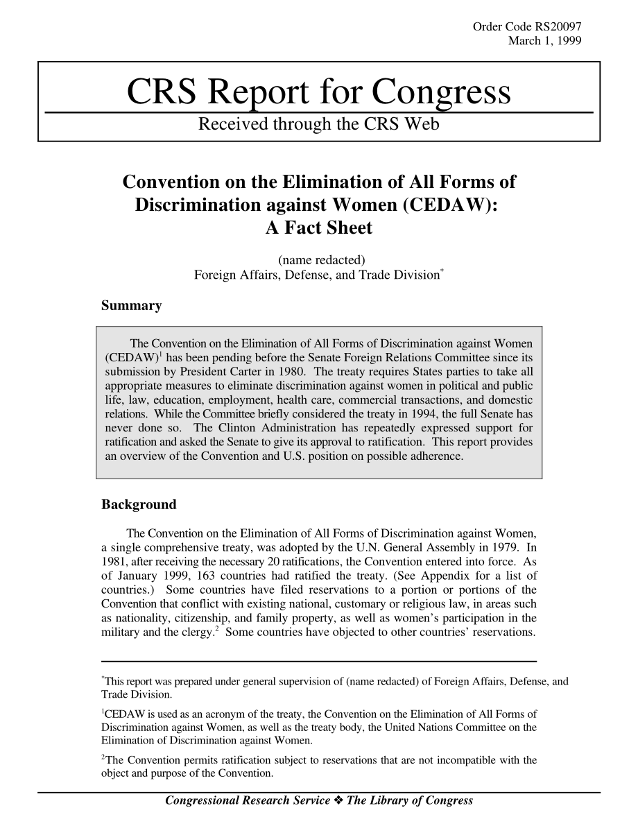 [19990301]RS20097_《消除对妇女一切形式歧视公约》（CEDAW）：情况说明书.pdf_第1页