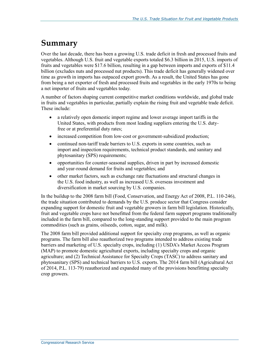 [20161201]RL34468_美国果蔬产品贸易形势.pdf_第2页