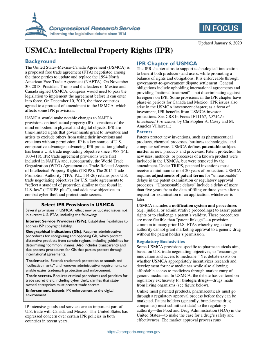 [20200106]IF11314_USMCA：知识产权（IPR）.pdf_第1页