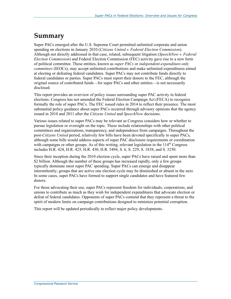[20160916]R42042_联邦选举中的超级PAC：国会概况和议题.pdf_第2页