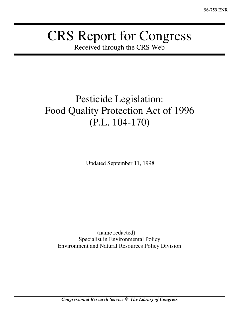 [19980911]96-759_农药法规：1996年《食品质量保护法》（P.L104-170).pdf_第1页