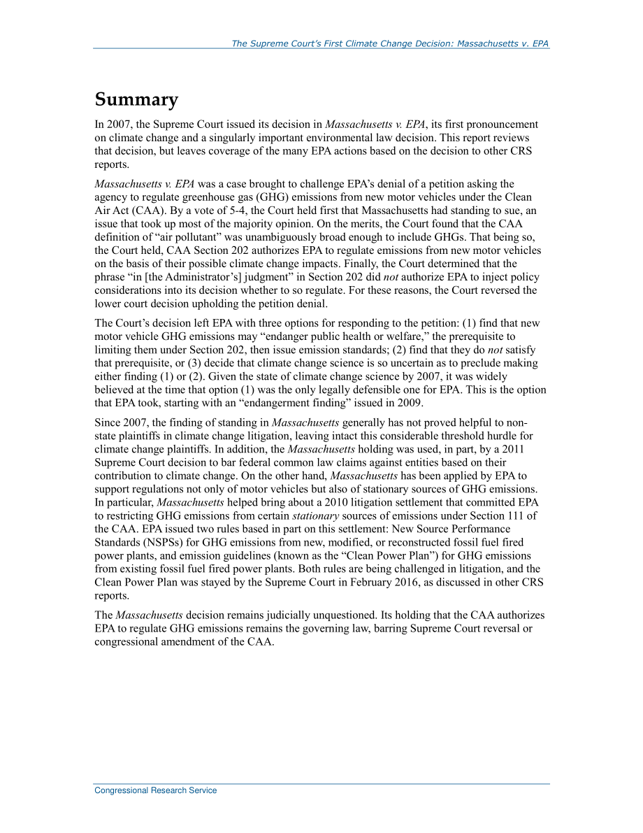 [20160429]RS22665_最高法院的第一项气候变化裁决：马萨诸塞州诉EPA.pdf_第2页