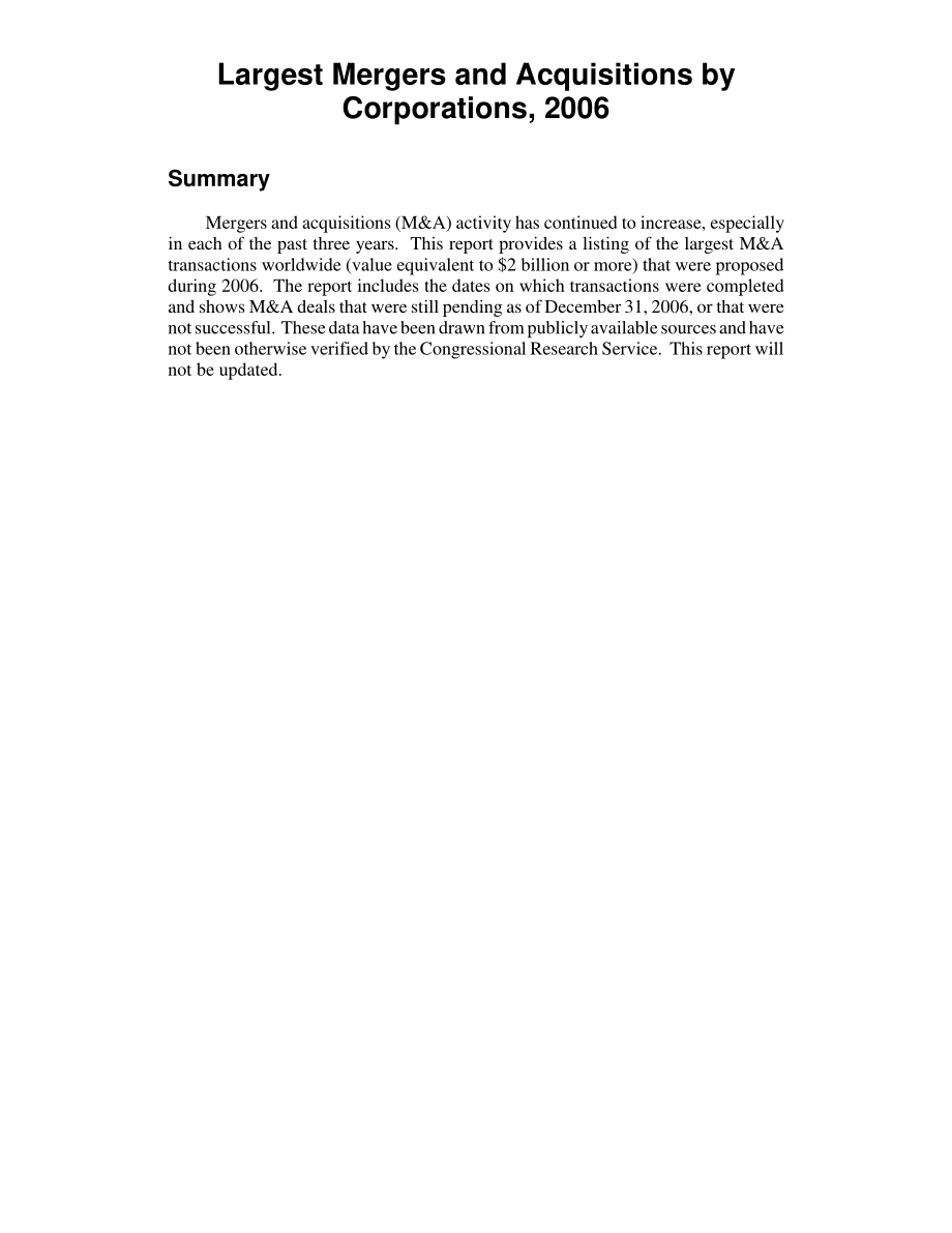 [20070308]RL33906_2006年最大的企业并购.pdf_第2页