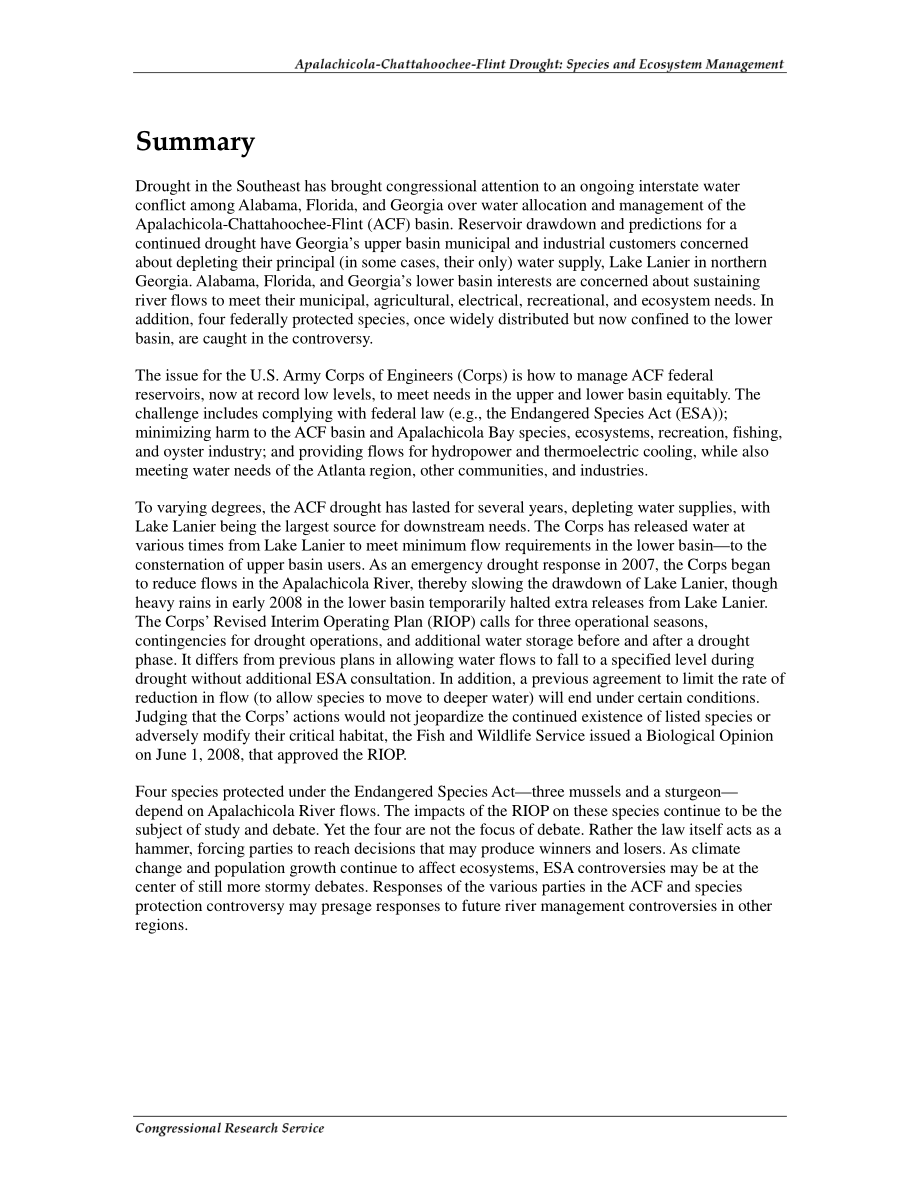 [20080722]RL34440_Apalachicola Chattahoochie燧石干旱：物种和生态系统管理.pdf_第2页
