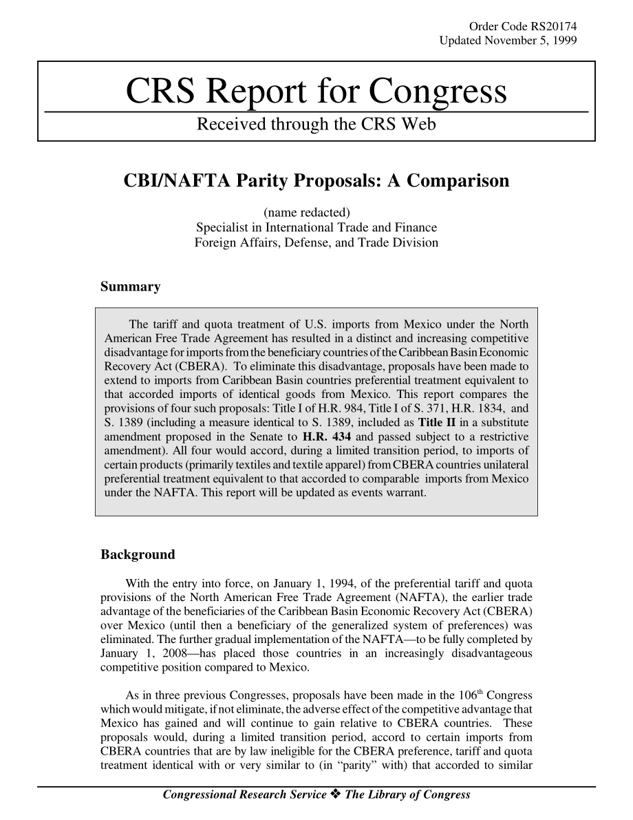 [19991105]RS20174_CBINAFTA Parity Proposals 比较.pdf_第1页