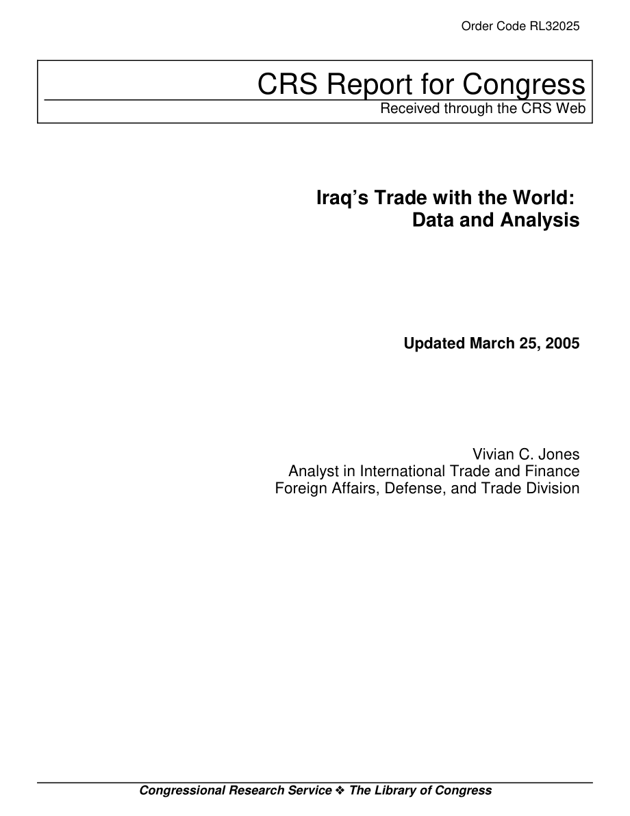 [20050325]RL32025_伊拉克与世界的贸易：数据和分析.pdf_第1页