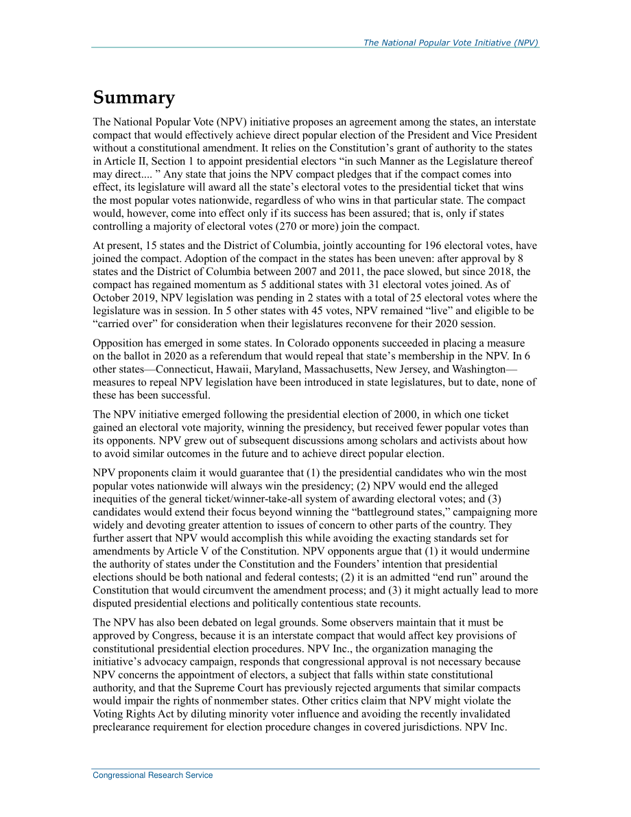 [20191028]R43823_全国人民投票（NPV）倡议：州际契约直接选举总统.pdf_第2页