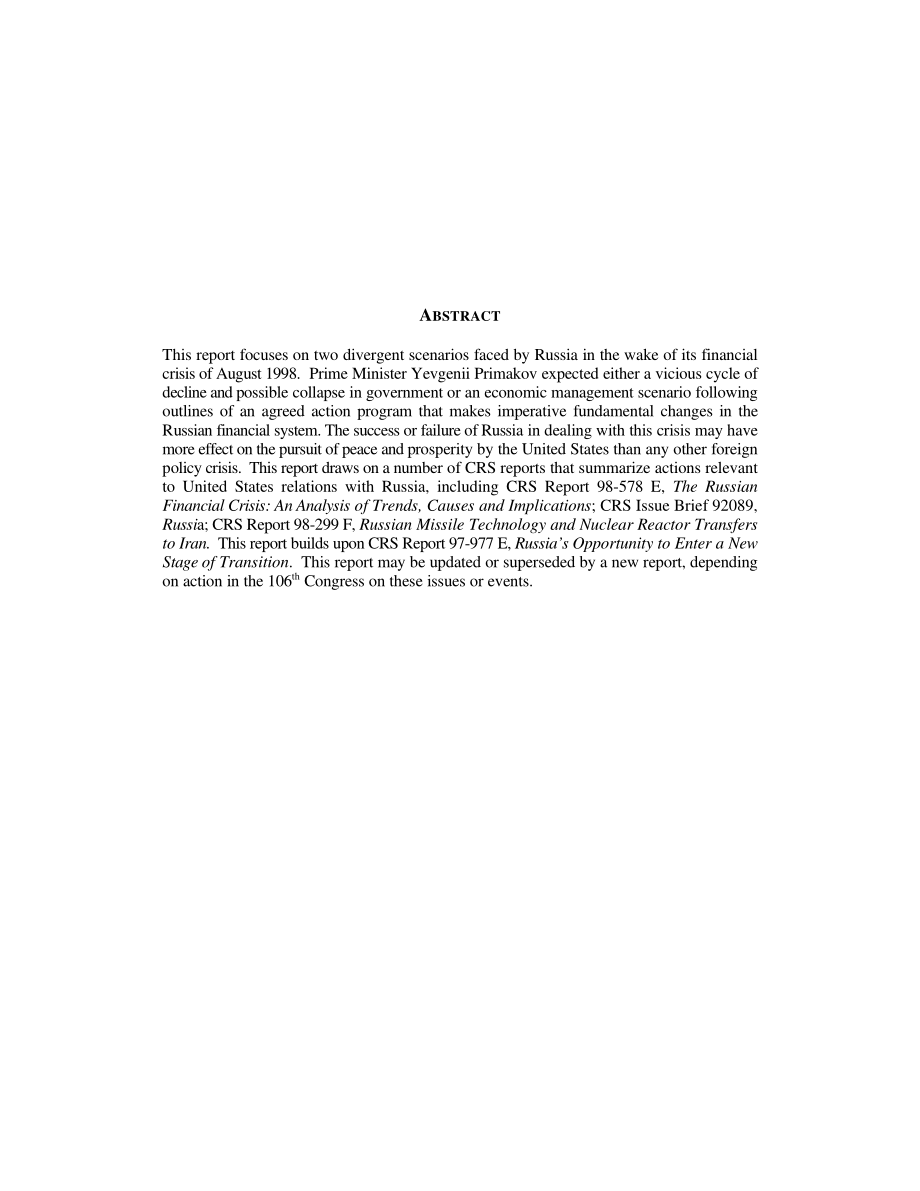 [19990503]RL30161_俄罗斯：普里马科夫的经济政策困境与美国利益.pdf_第2页