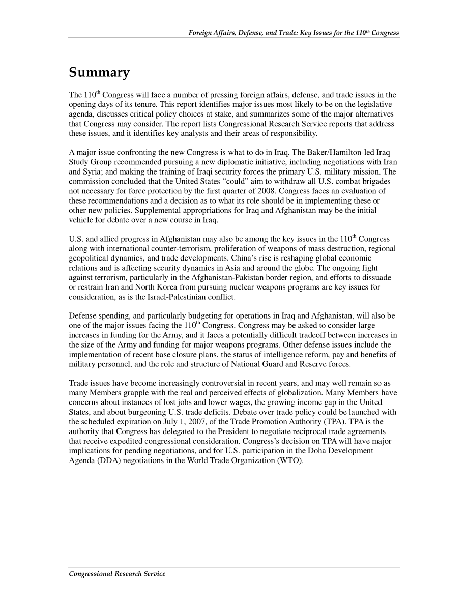 [20061220]RL33760_外交、国防和贸易：第110届大会的关键问题.pdf_第2页